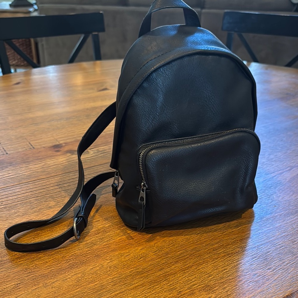 Black Leather-like  Backpack